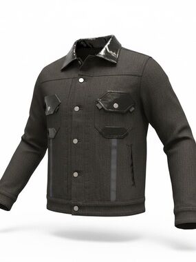Men's Black Trucker Jacket with Gloss Collar